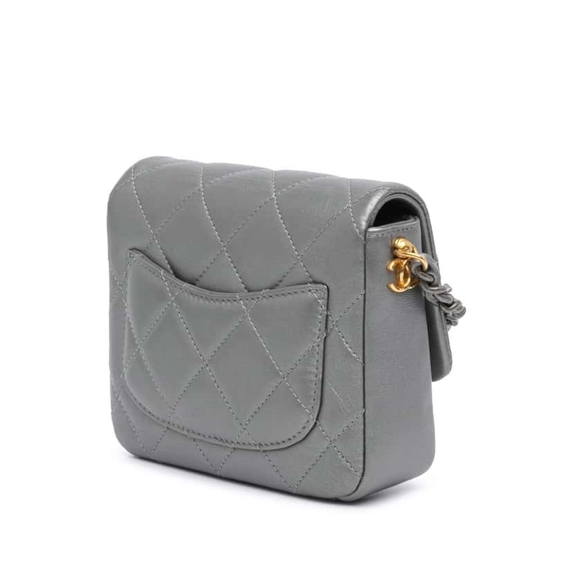 Chanel Mini Quilted Lambskin Side Note Flap Silver Leather Good condition - Back View