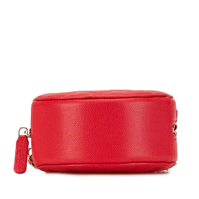 Chanel Quilted Caviar Round Clutch With Chain Red Leather Good condition - Inside View