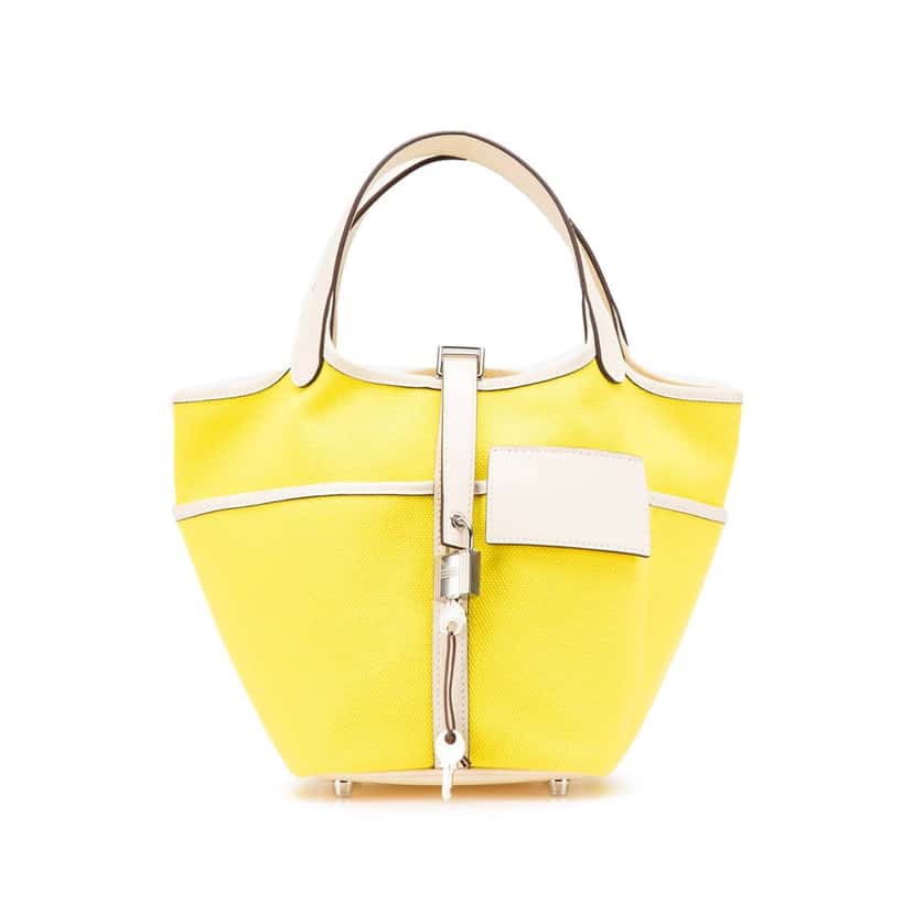 Hermès Toile Goeland and Swift Cargo Picotin Lock 18 Yellow Canvas Good condition - Front View