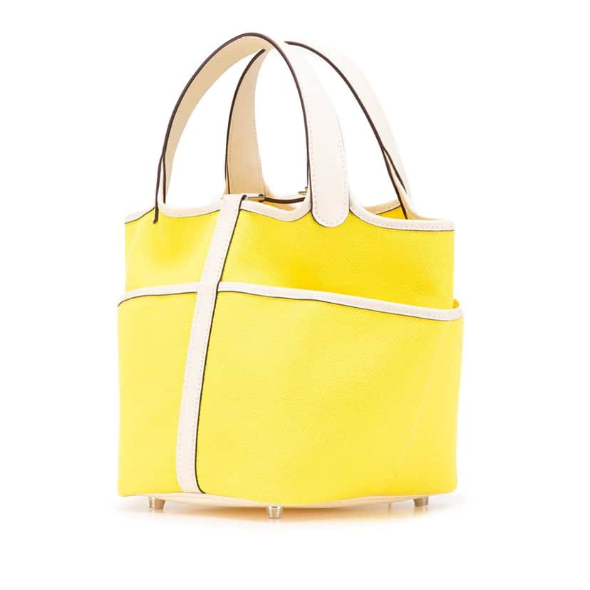 Hermès Toile Goeland and Swift Cargo Picotin Lock 18 Yellow Canvas Good condition - Back View