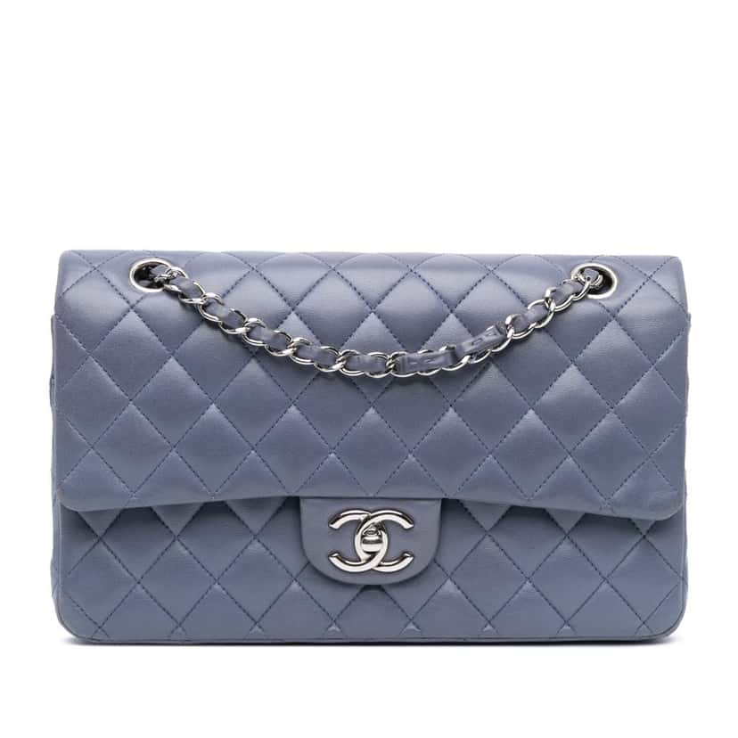Chanel Medium Classic Lambskin Double Flap Purple Leather Good condition - Front View