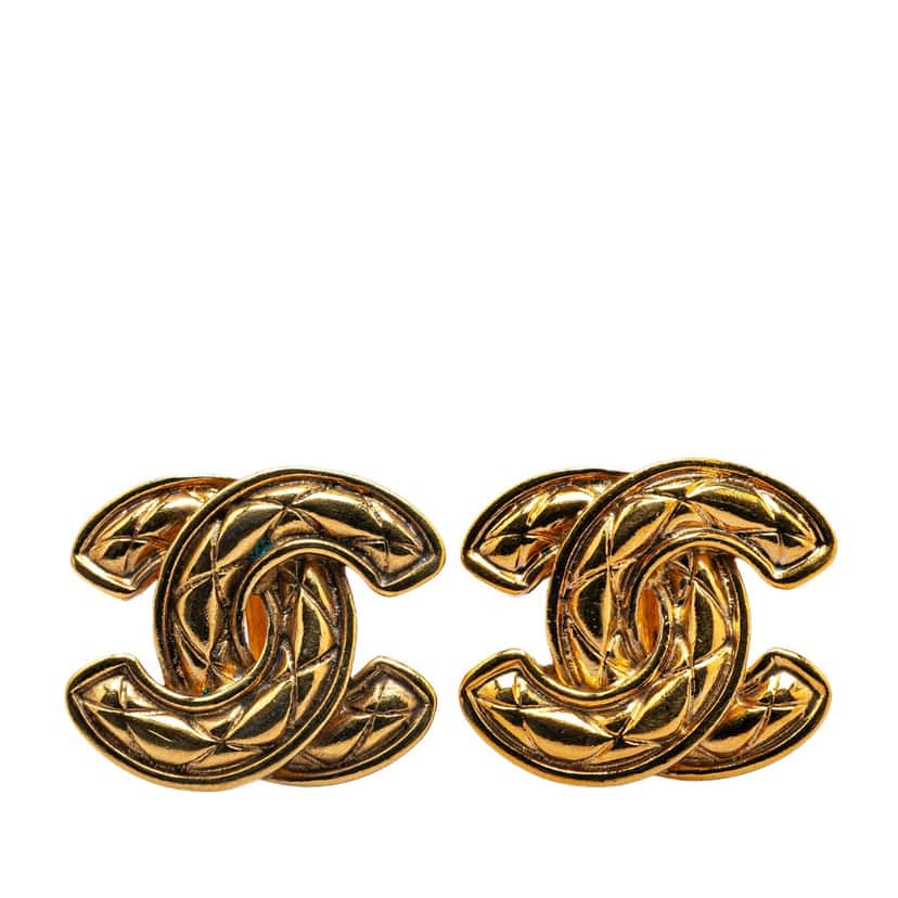 Chanel Gold Plated CC Quilted Clip On Earrings Gold Metal Good condition - Front View