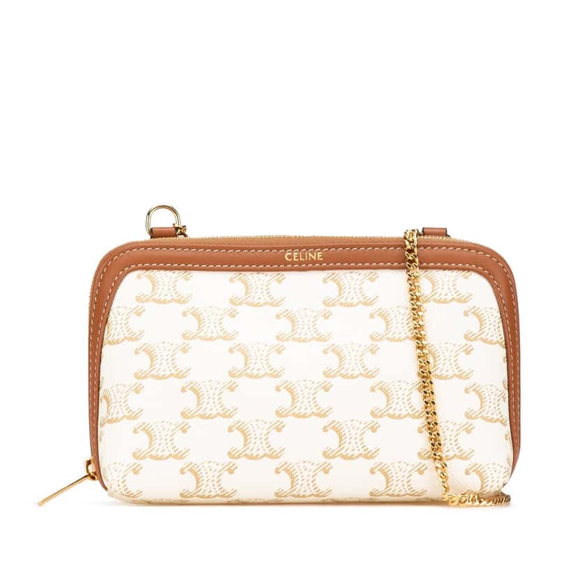 Celine Triomphe Coated Canvas Clutch On Chain White Canvas Good condition - Front View