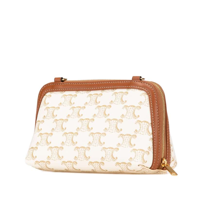 Celine Triomphe Coated Canvas Clutch On Chain White Canvas Good condition - Back View