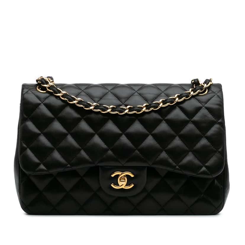 Chanel Jumbo Classic Lambskin Double Flap Black Leather Good condition - Front View