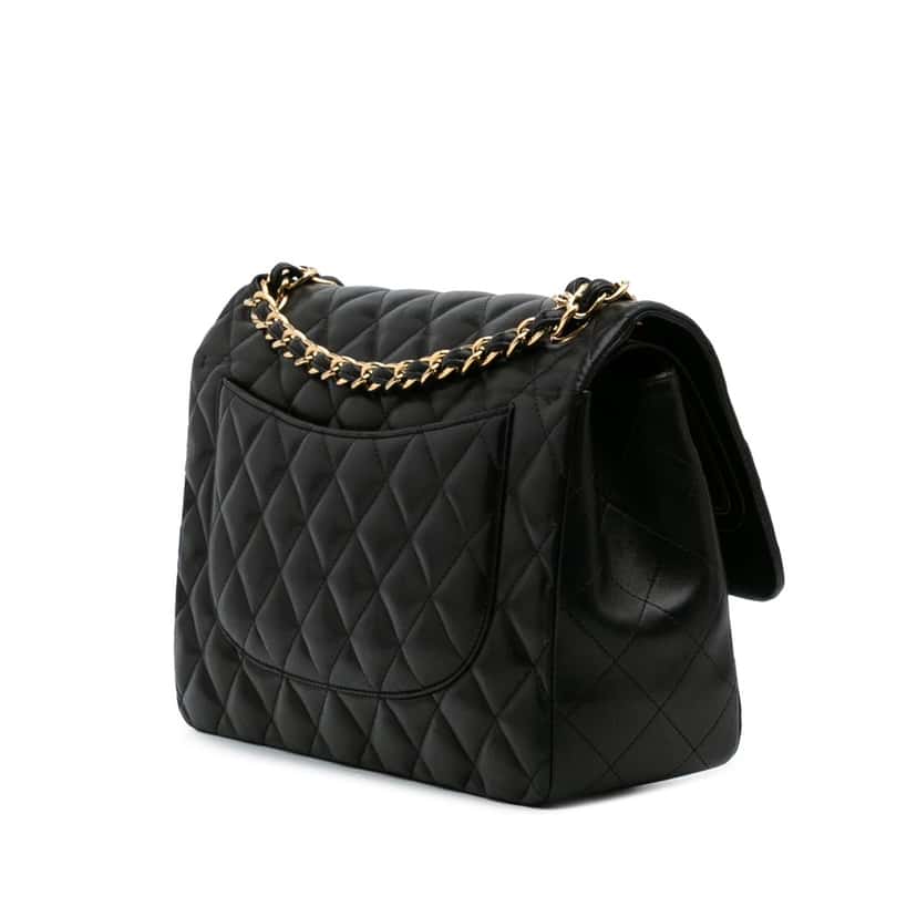 Chanel Jumbo Classic Lambskin Double Flap Black Leather Good condition - Back View