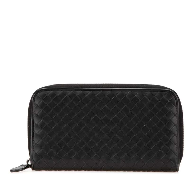 Bottega Veneta Nappa Intrecciato Zip Around Long Wallet Black Leather Good condition - Front View