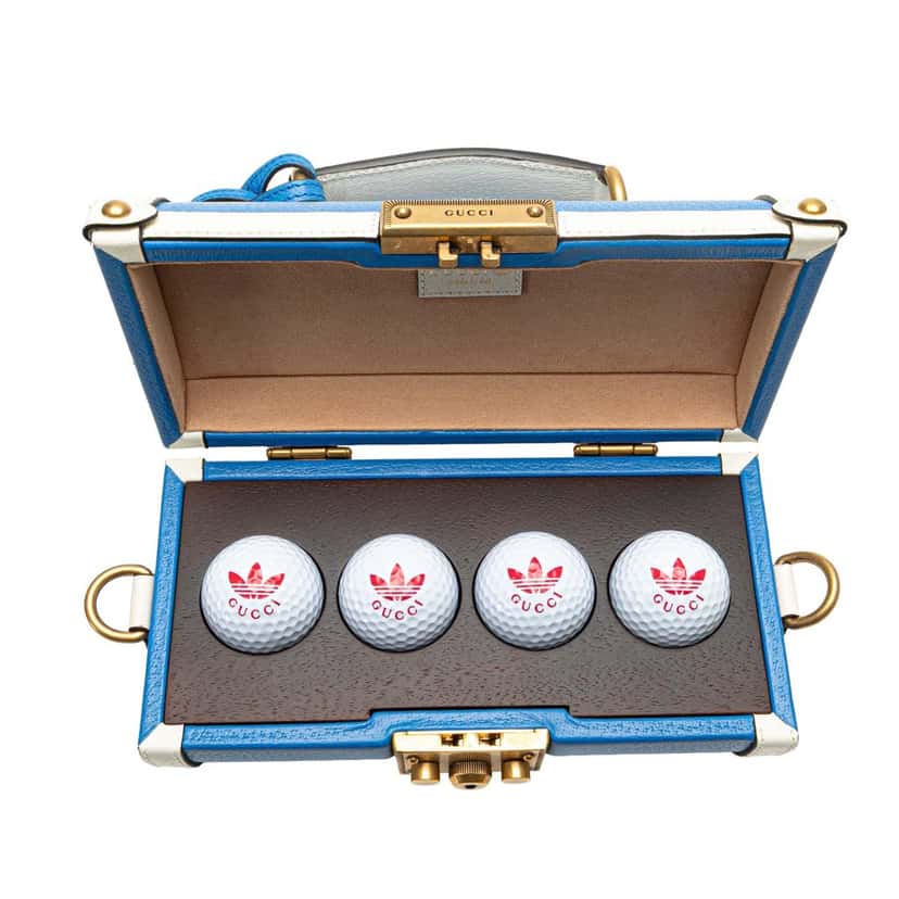 Gucci Adidas Leather Golf Ball Case Blue Leather Good condition - Model View
