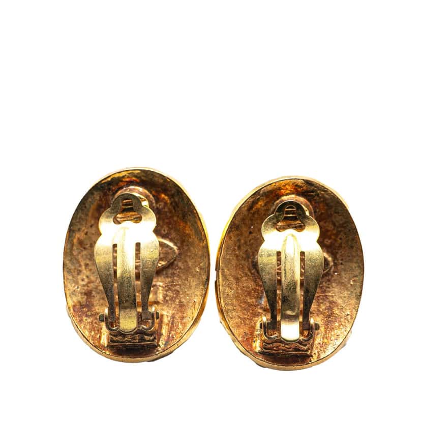 Chanel Gold Plated CC Oval Clip on Earrings Gold Metal Good condition - Back View