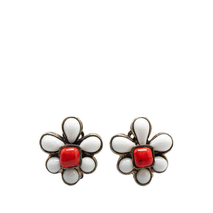 Chanel Silver Plated Gripoix Flower Clip On Earrings Silver Brass Good condition - Front View