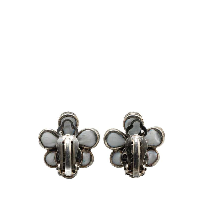 Chanel Silver Plated Gripoix Flower Clip On Earrings Silver Brass Good condition - Back View