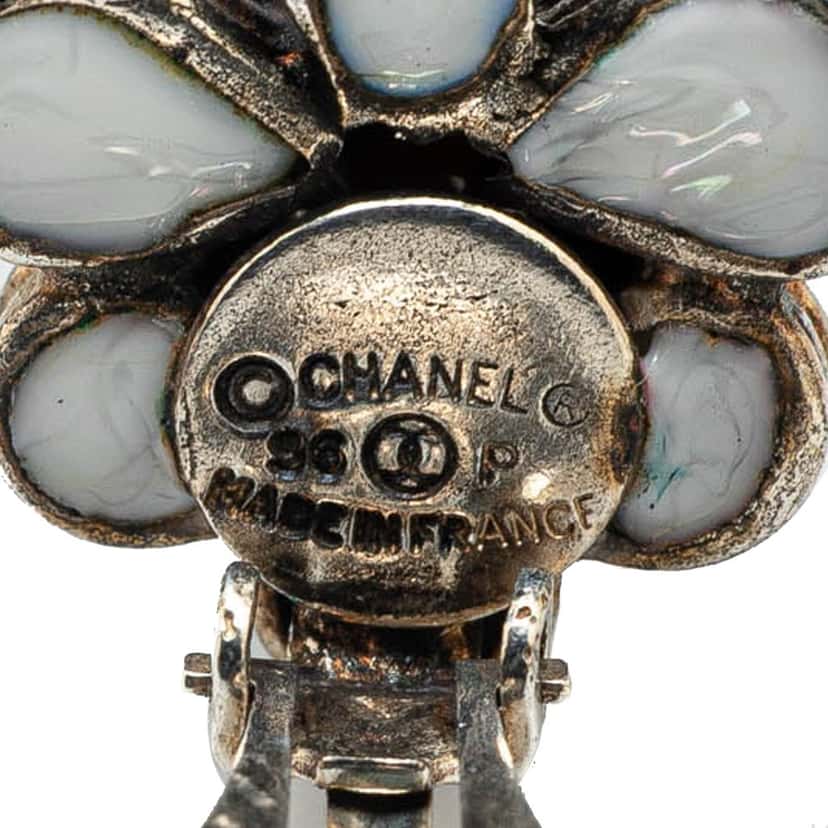 Chanel Silver Plated Gripoix Flower Clip On Earrings Silver Brass Good condition - Inside View
