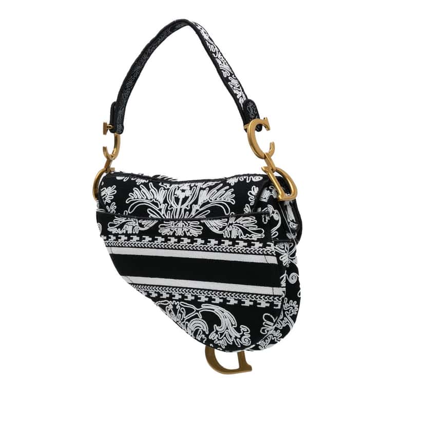 Dior Canvas Embroidered Ornamental Cornely Saddle Bag Black Canvas Good condition - Back View