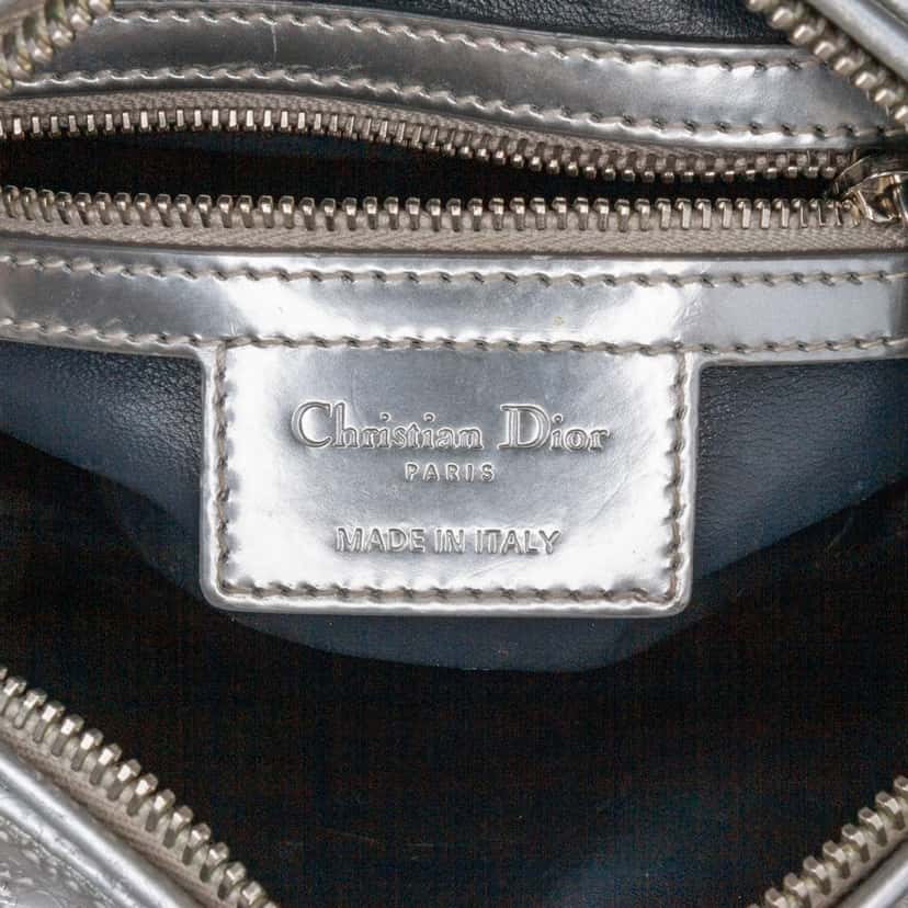 Dior Medium Metallic Patent Microcannage Lady Dior Silver Leather Good condition - Box View