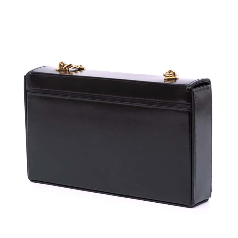 Celine Shiny Calfskin Triomphe Chain Box Shoulder Bag Black Leather Good condition - Back View