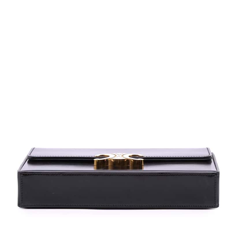 Celine Shiny Calfskin Triomphe Chain Box Shoulder Bag Black Leather Good condition - Inside View