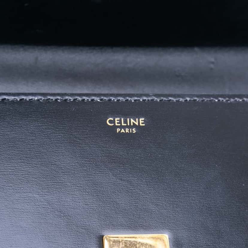 Celine Shiny Calfskin Triomphe Chain Box Shoulder Bag Black Leather Good condition - Box View