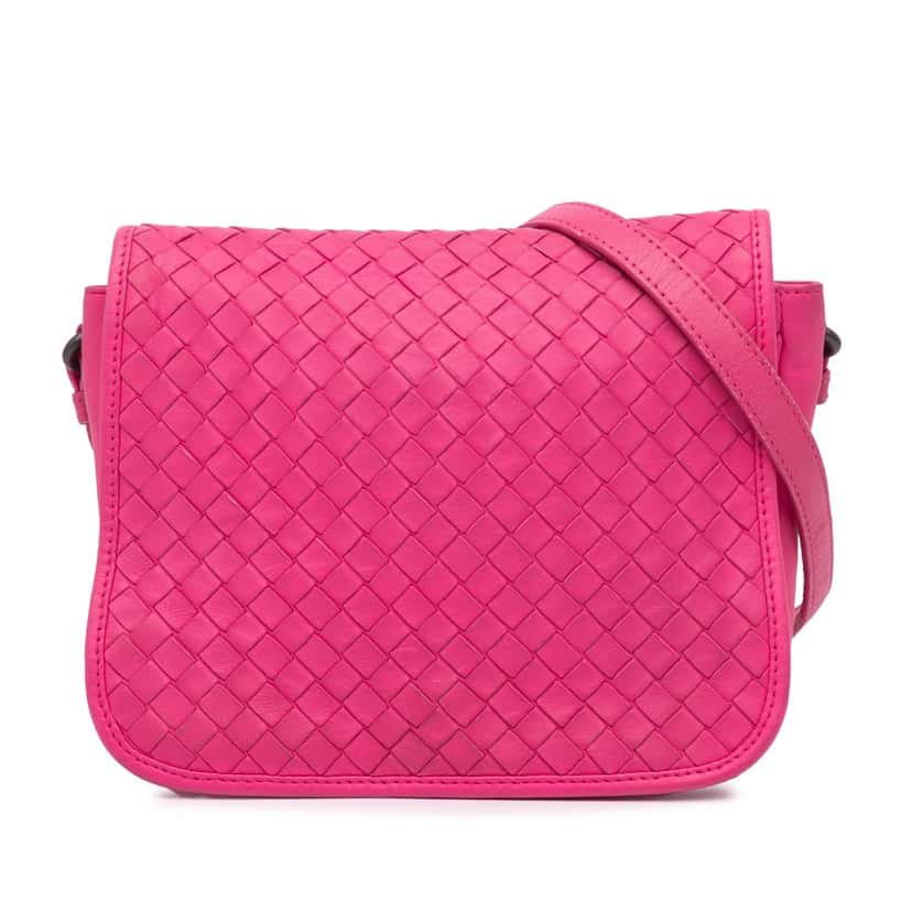 Bottega Veneta Nappa Intrecciato Flap Crossbody Pink Leather Good condition - Front View