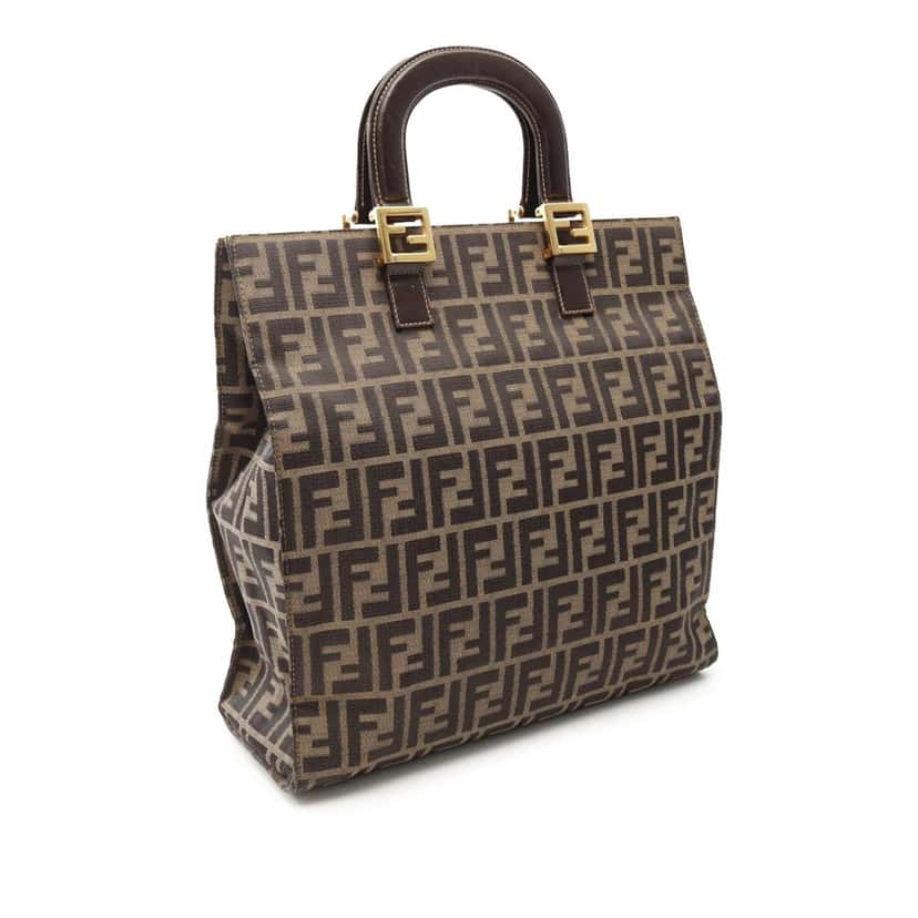 Fendi Zucca Canvas Tote Brown Leather Good condition - Back View