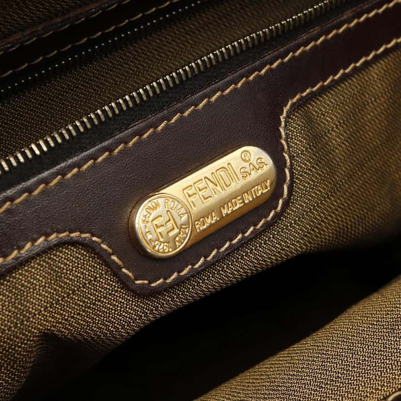 Fendi Zucca Canvas Tote Brown Leather Good condition - Model View