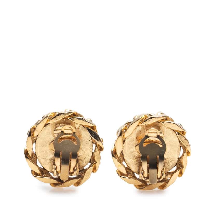 Chanel Gold Plated CC Crystal Clip On Earrings Gold Metal Good condition - Back View