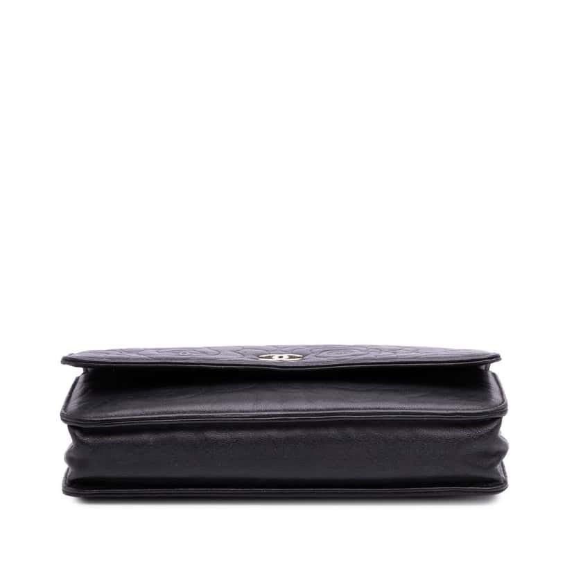 Chanel Lambskin Camellia Embossed Wallet On Chain Black Leather Good condition - Inside View