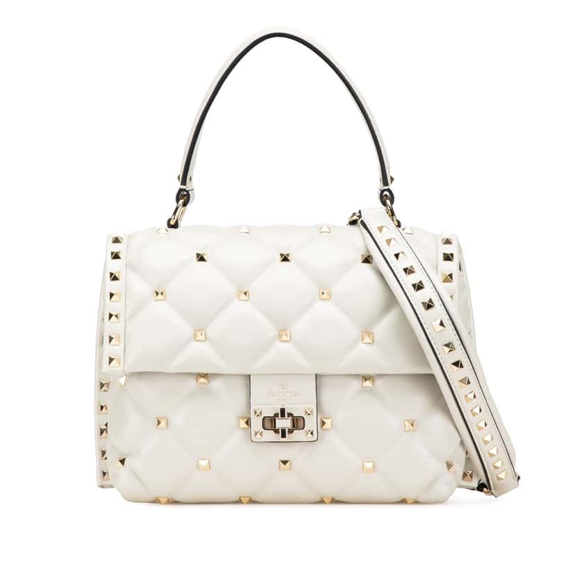 Valentino Medium Nappa Candystud Top Handle Satchel White Leather Good condition - Front View
