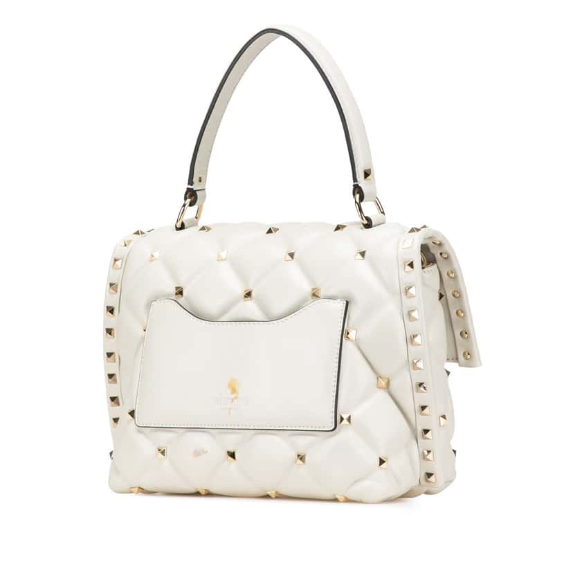 Valentino Medium Nappa Candystud Top Handle Satchel White Leather Good condition - Back View