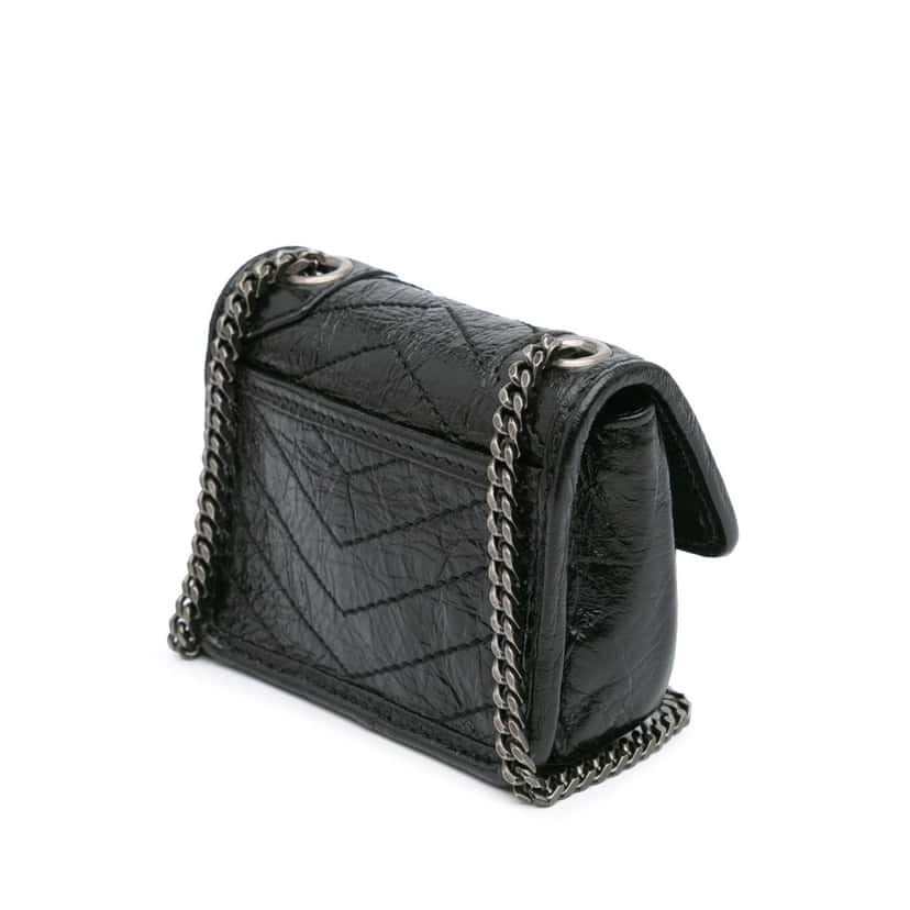 Saint Laurent Micro Crinkled Leather Niki Airpods Case with Chain Black Leather Very good condition - Back View