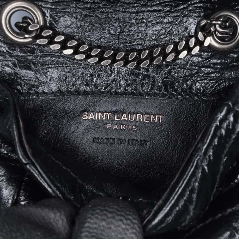 Saint Laurent Micro Crinkled Leather Niki Airpods Case with Chain Black Leather Very good condition - Box View