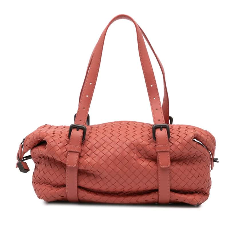 Bottega Veneta Nappa Intrecciato Montaigne Shoulder Bag Red Leather Good condition - Front View