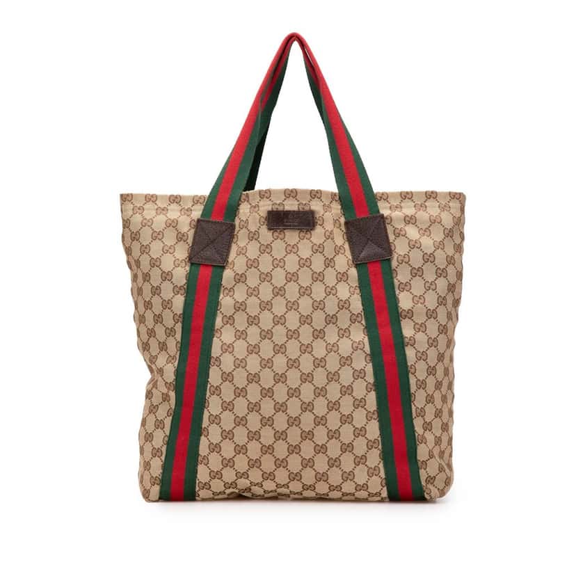 Gucci GG Canvas Web Tote Brown Canvas Good condition - Front View
