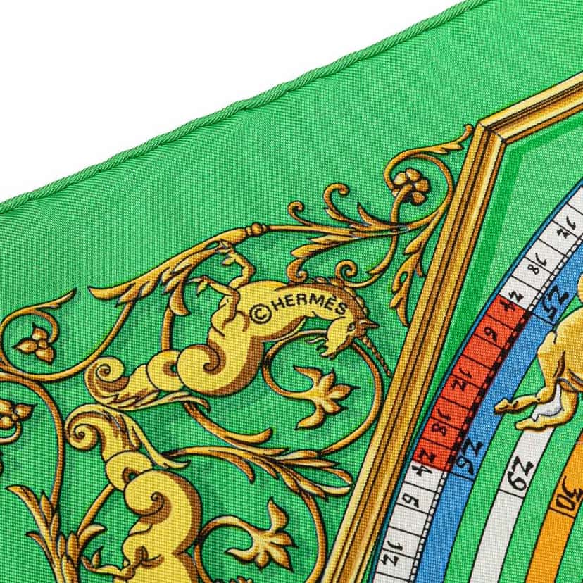 Hermès Astrologie Dies et Hore Silk Scarf Green Silk Good condition - Inside View