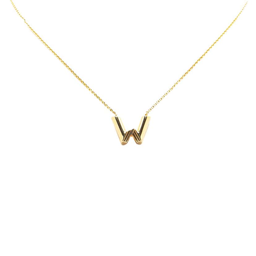 Louis Vuitton Gold Plated LV and Me Letter W Pendant Necklace Gold Metal Good condition - Front View