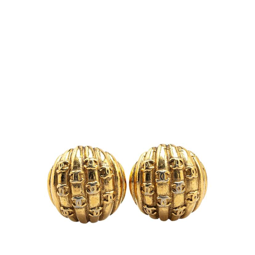 Chanel Gold Plated CC Dome Clip On Earrings Gold Metal Good condition - Front View