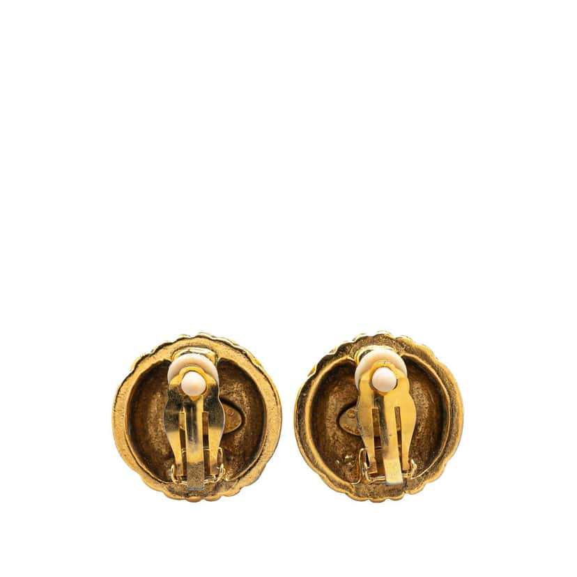 Chanel Gold Plated CC Dome Clip On Earrings Gold Metal Good condition - Back View
