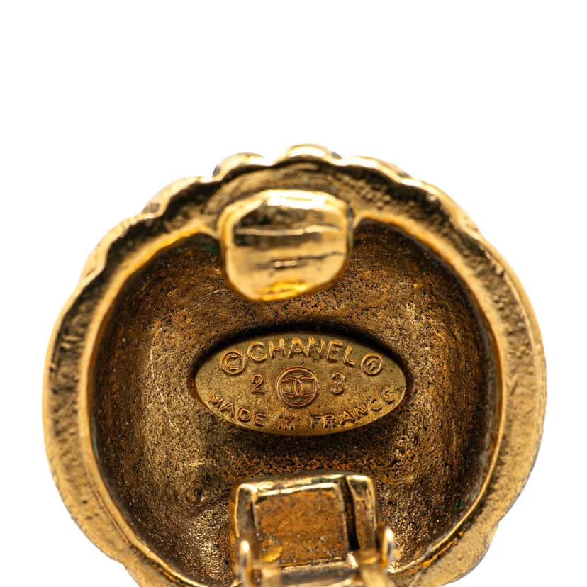 Chanel Gold Plated CC Dome Clip On Earrings Gold Metal Good condition - Inside View