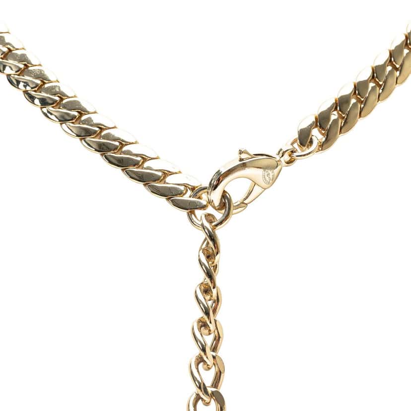 Chanel White Gold CC Rhinestones Pendant Necklace Gold Metal Good condition - Back View