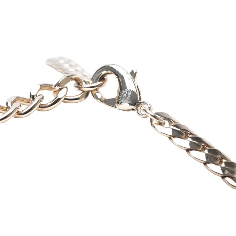 Chanel White Gold CC Rhinestones Pendant Necklace Gold Metal Good condition - Inside View