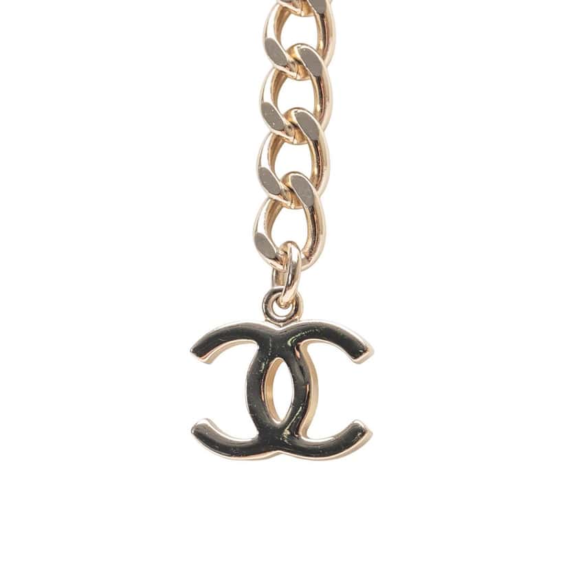 Chanel White Gold CC Rhinestones Pendant Necklace Gold Metal Good condition - Model View