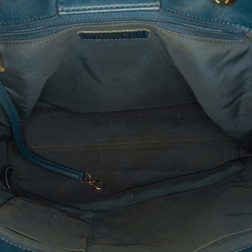 Chanel CC Chevron Calfskin Statement Shopping Tote Blue Leather Fair condition - Box View