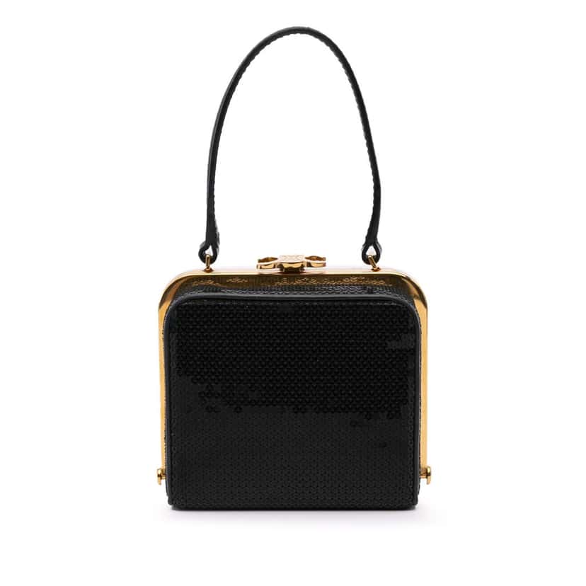 Celine Leather Sequin Triomphe Minaudiere Black Good condition - Front View