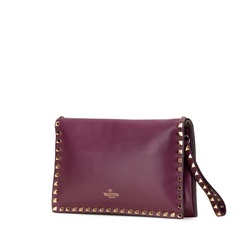 Valentino Nappa Rockstud Wristlet Clutch Purple Leather Good condition - Back View