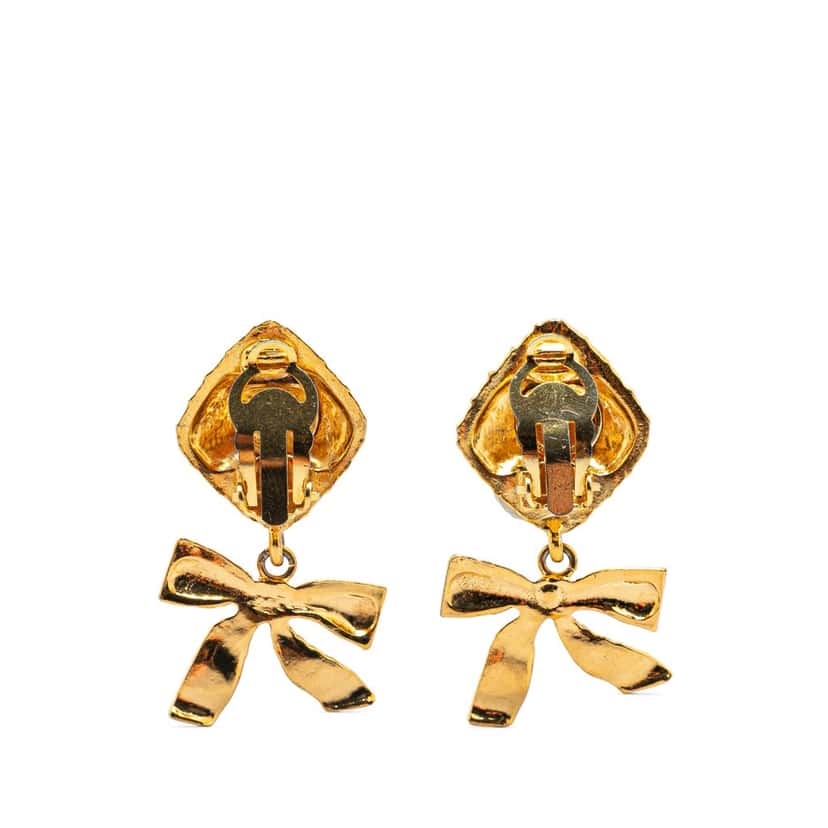 Chanel Drop Bow Clip On Earrings Gold Metal Good condition - Back View