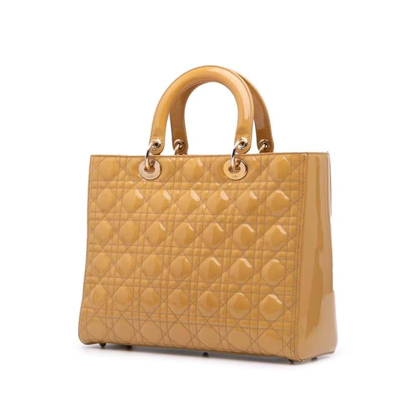 Dior Large Patent Cannage Lady Dior Brown Leather Good condition - Back View