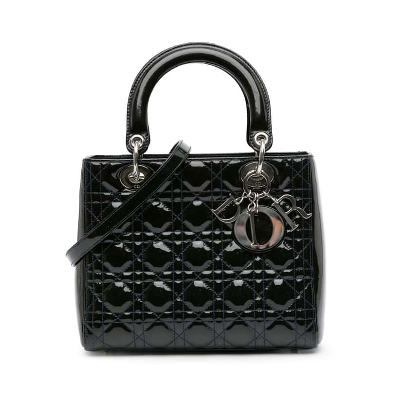 Dior Medium Patent Cannage Lady Dior Black Leather Good condition - Front View