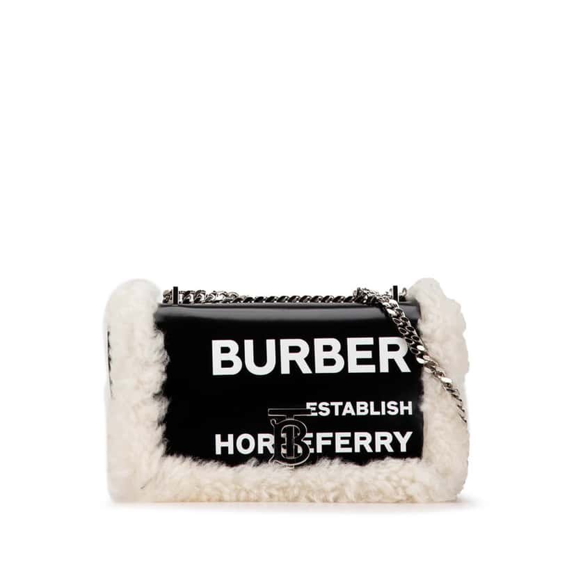 Burberry Medium Shearling Trimmed Coated Canvas Lola Crossbody Black Canvas Good condition - Front View