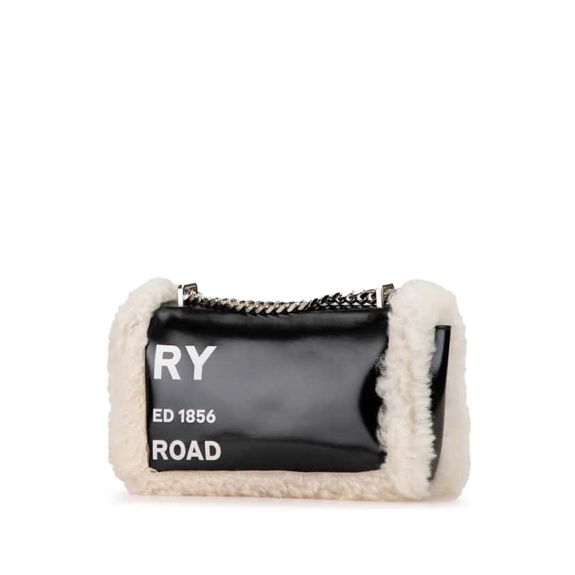 Burberry Medium Shearling Trimmed Coated Canvas Lola Crossbody Black Canvas Good condition - Back View