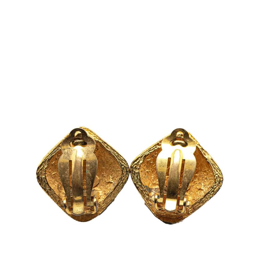 Chanel Gold Plated CC Rhombus Clip On Earrings Gold Metal Good condition - Back View