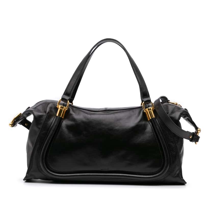 Chloé Shiny Calfskin Paraty 24 Satchel Black Leather Good condition - Front View